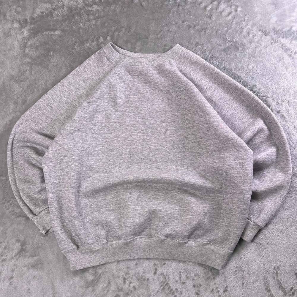 Vintage 80s Hanes Activewear Blank Gray Crewneck Sweatshirt XL USA Made Raglan